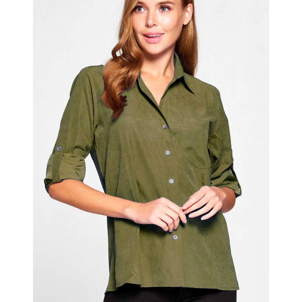 CUPRO BUTTON DOWN SHIRT | ARMY